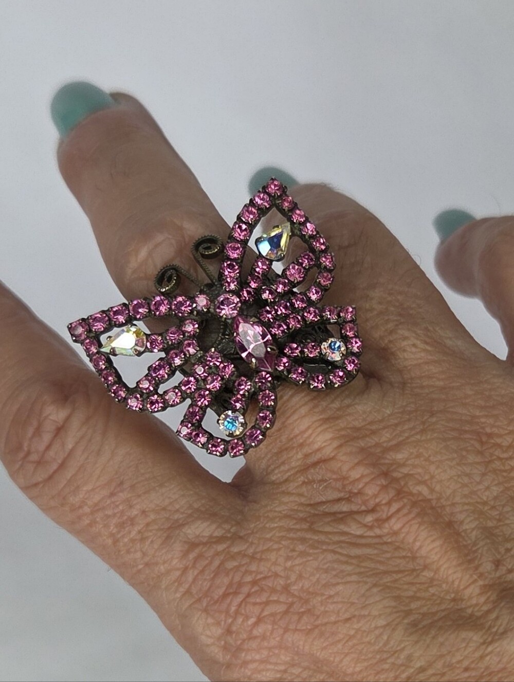 Pink Crystal Butterfly Statement Ring - Women Jewelry